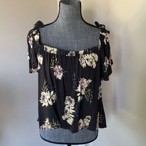 Navy blue floral off the shoulder top